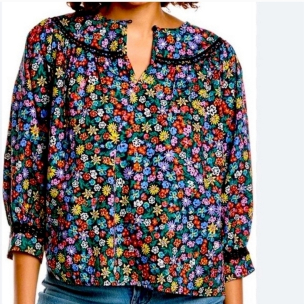 NWT Johnny Was Black Floral Blouse